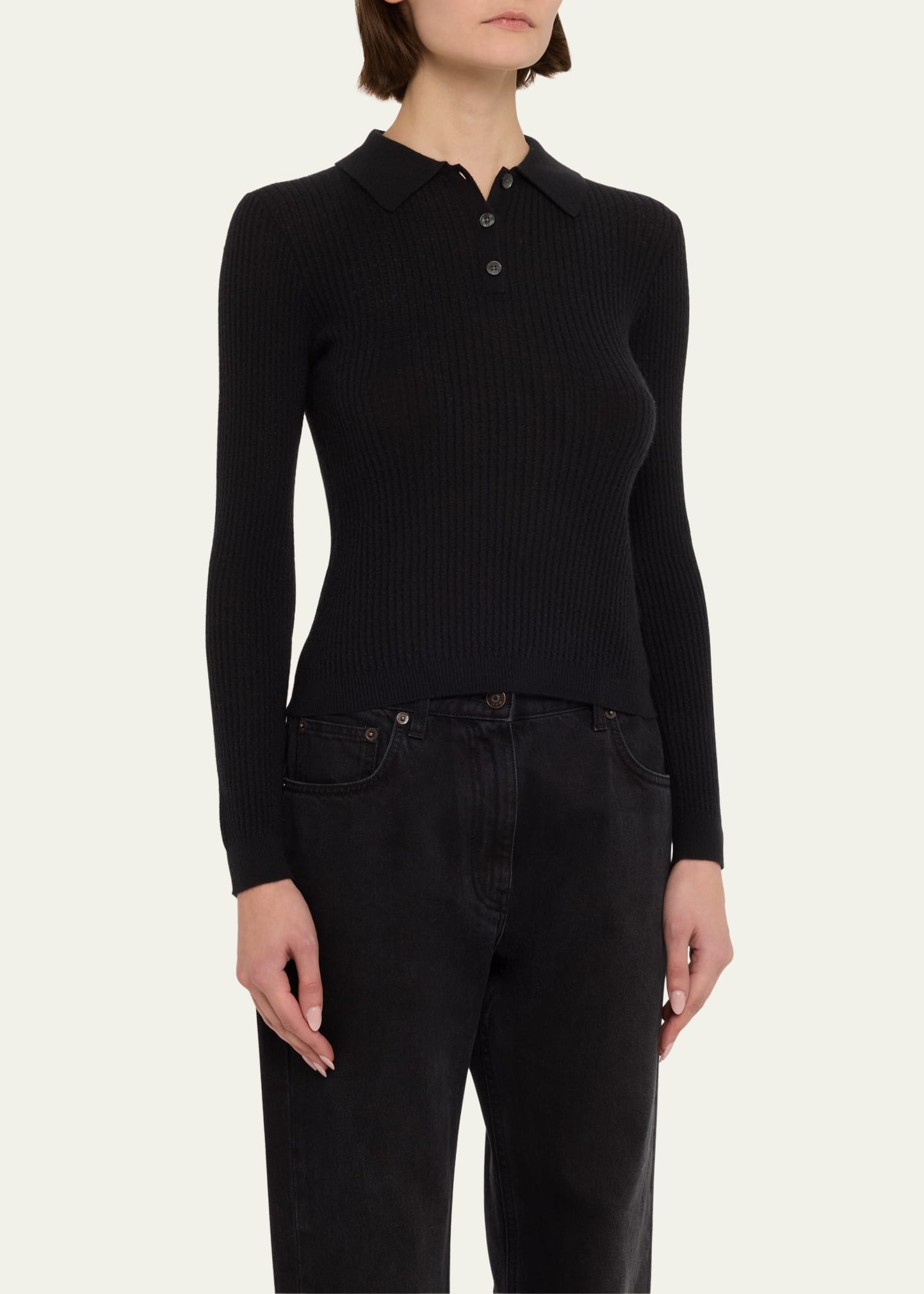 Shrunken Long-Sleeve Cashmere Polo - 4