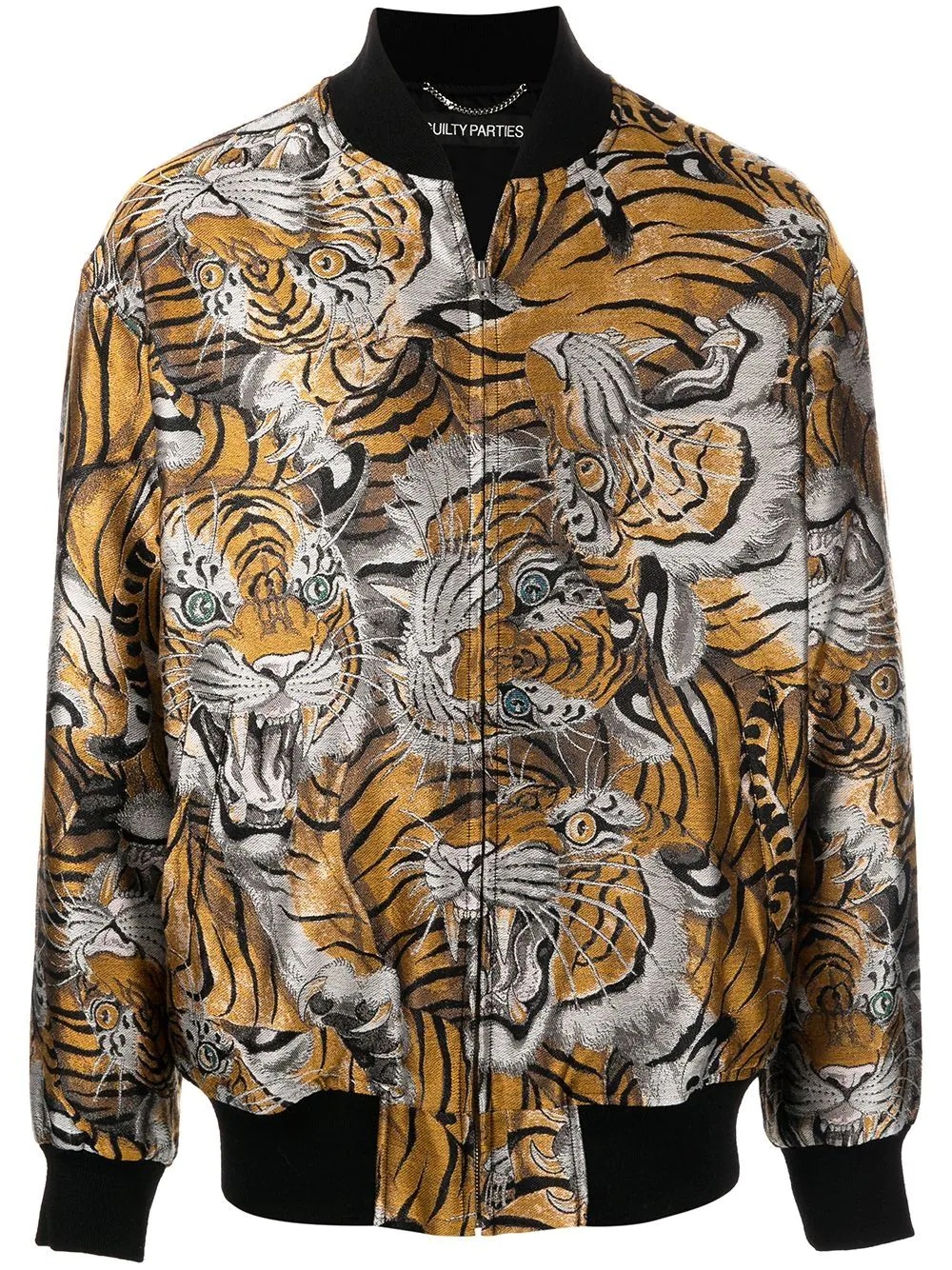 tiger-jacquard bomber jacket - 1