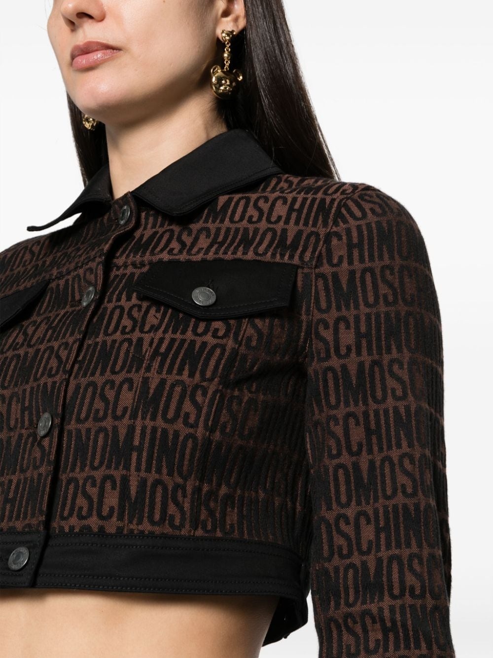 logo-print cotton-blend cropped jacket - 5