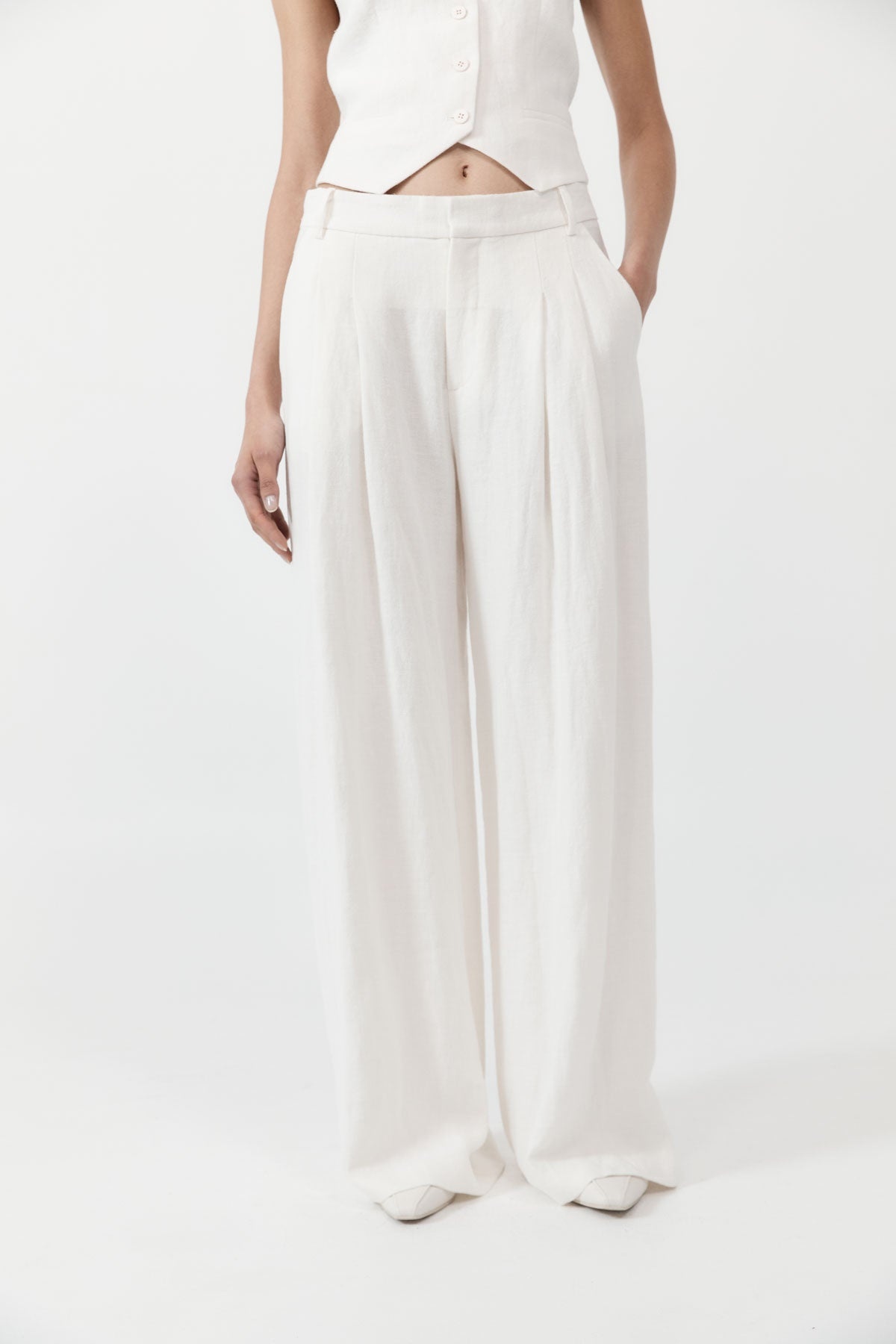 Tailored Linen Pants - Ivory - 3