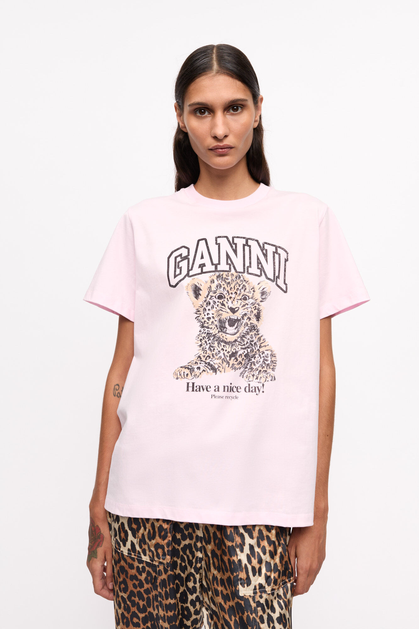 PINK BASIC JERSEY LEOPARD RELAXED T-SHIRT - 2