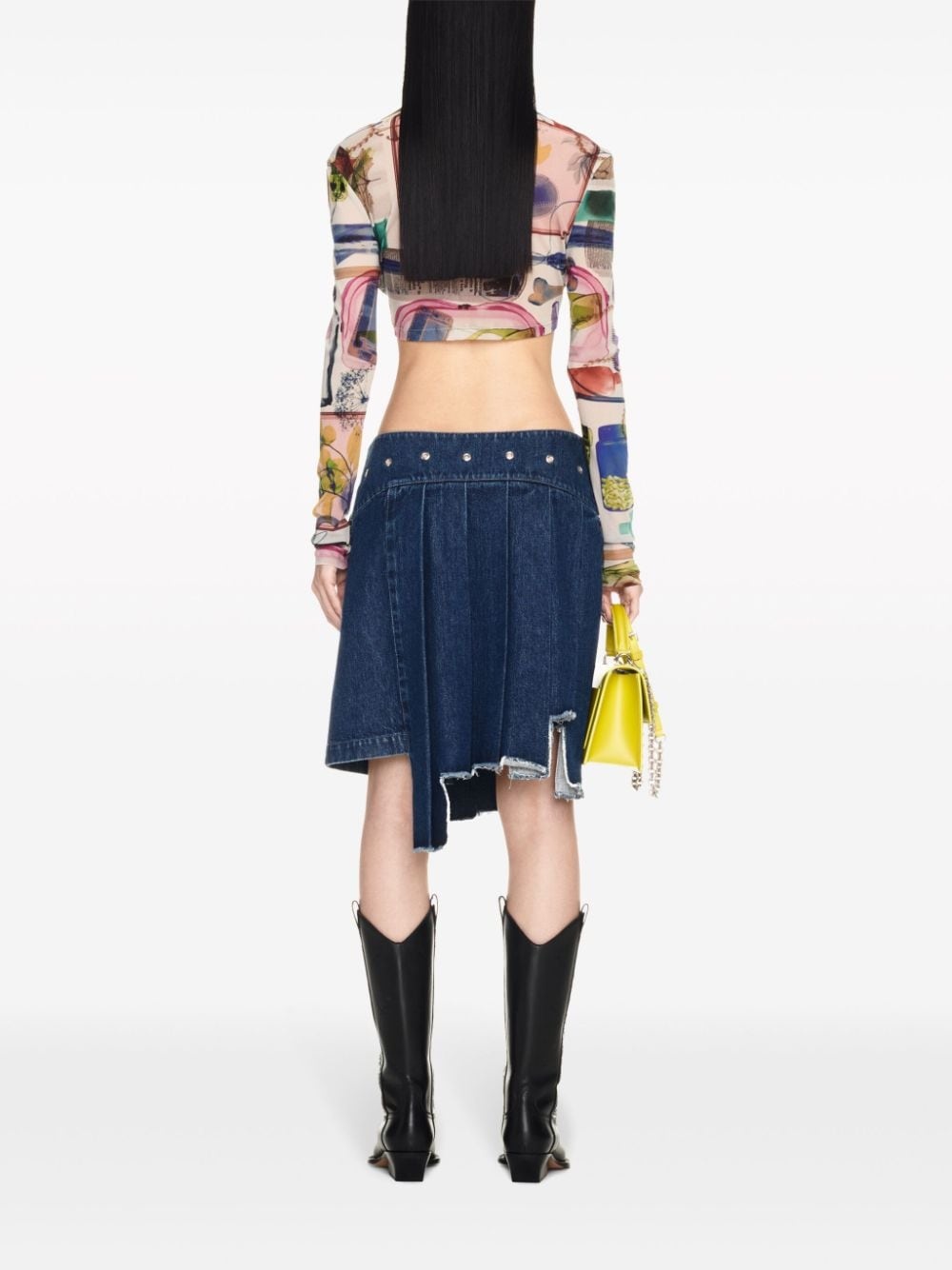 pleated asymmetric denim skirt - 4