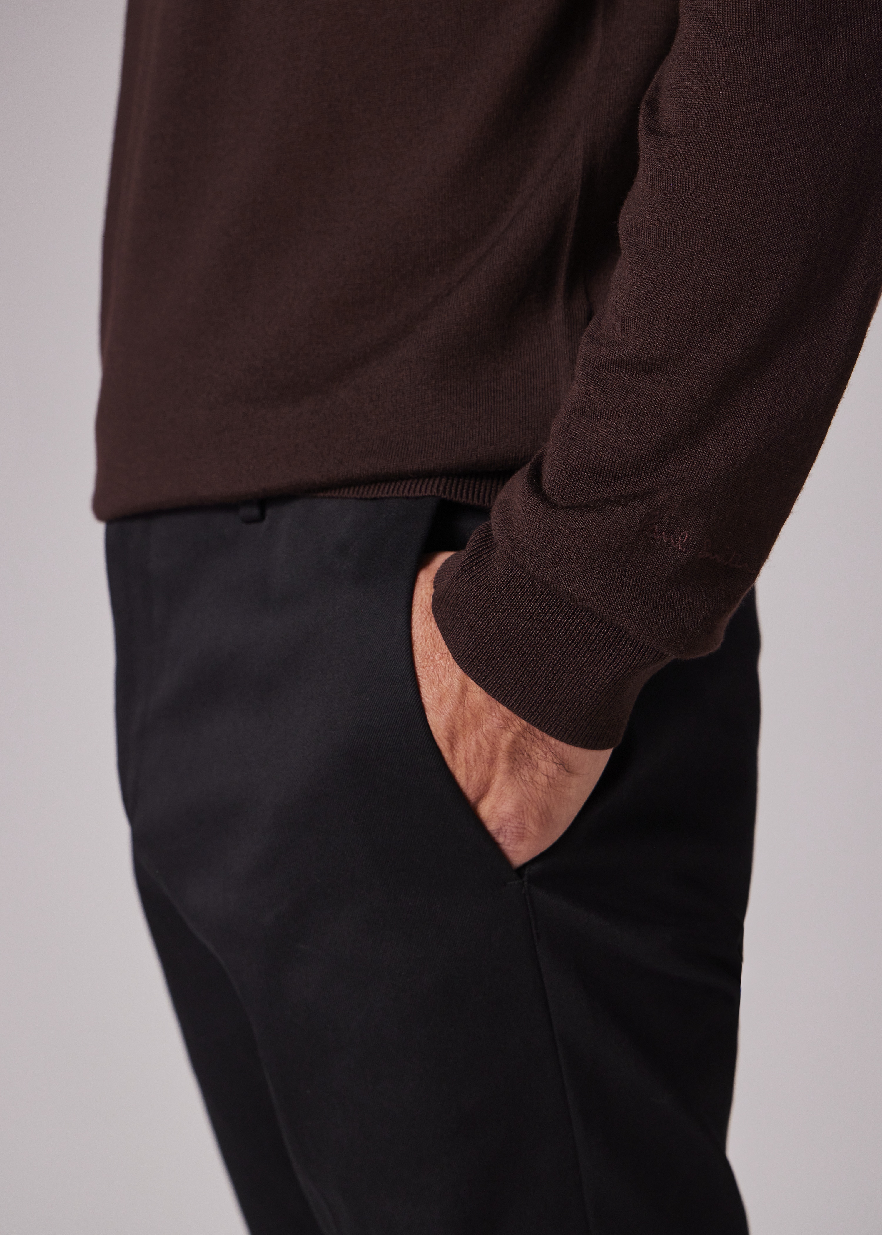 Burgundy Merino Wool Knitted Long-Sleeve Polo Shirt - 5