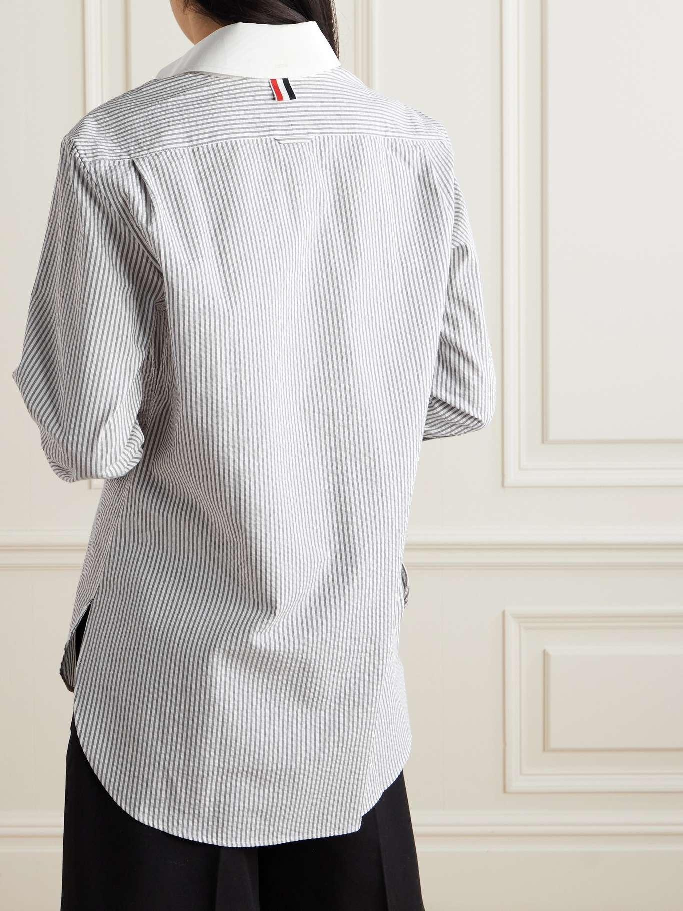 Striped poplin-trimmed cotton seersucker shirt - 4