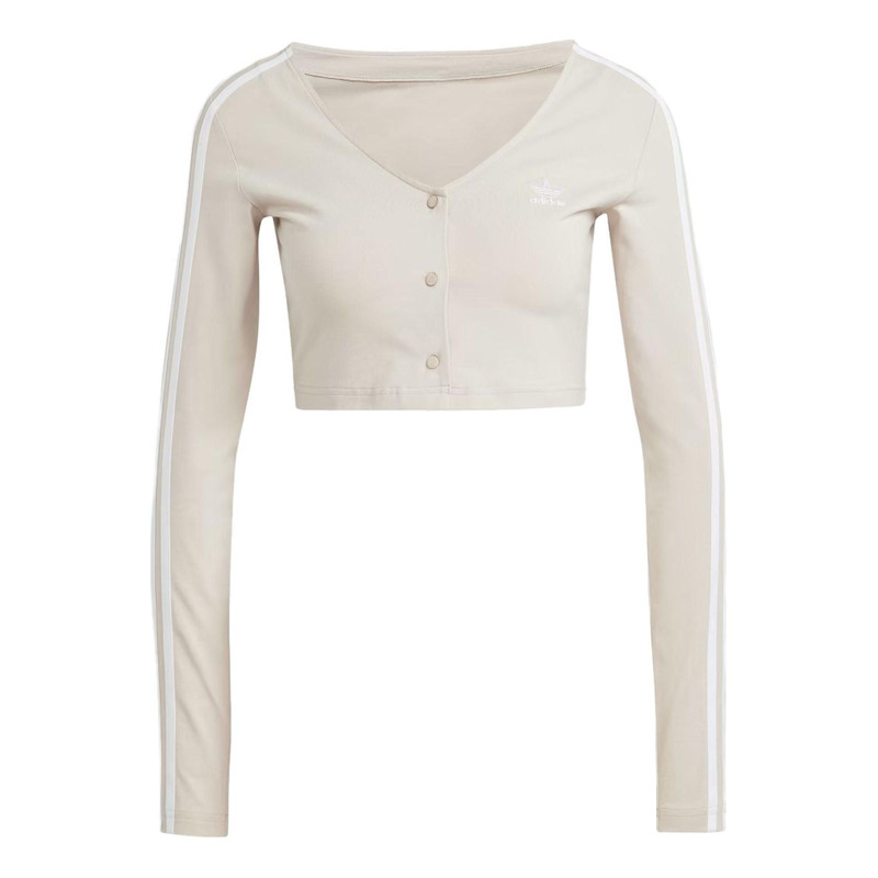 (WMNS) adidas originals Adicolor Classics 3-Stripes Button Long Sleeve Tee 'Beige' II0708 - 1