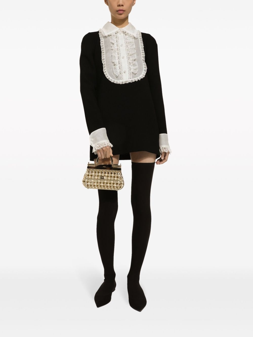 bib-collar virgin wool-blend minidress - 2