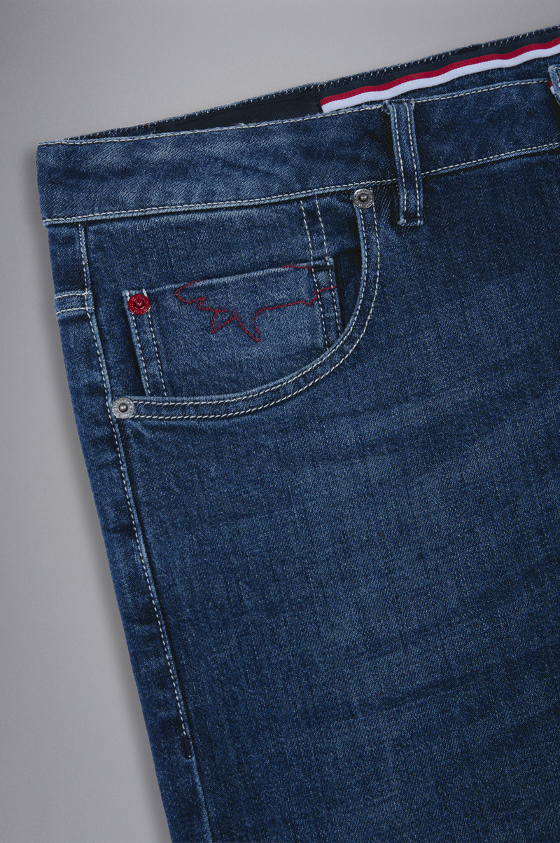 RED RIVET STRETCH JEANS 5