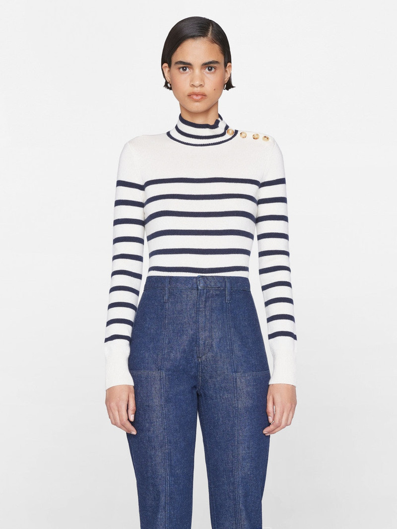 FRAME Mariner Cashmere Turtleneck in Off White Multi outlook