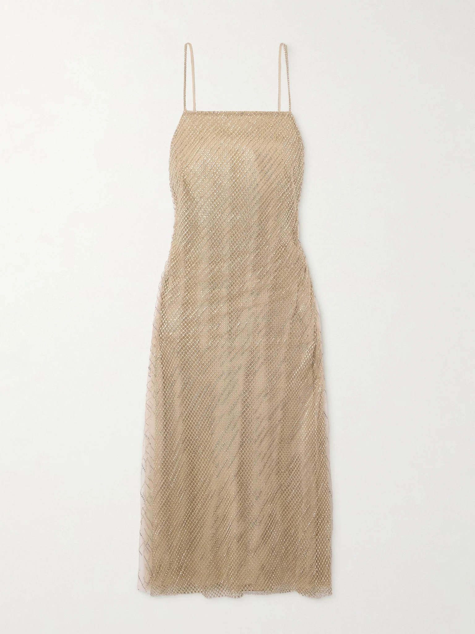 Donnely crystal-embellished tulle midi dress Tan - 1