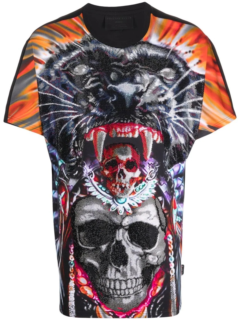 crystal-embellished skull print T-shirt - 1