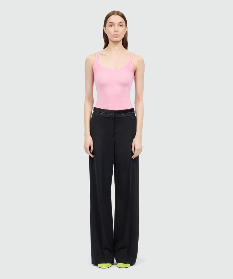 MSGM Black lightweight wool palazzo trousers with elasticated waistband and MSGM logo outlook