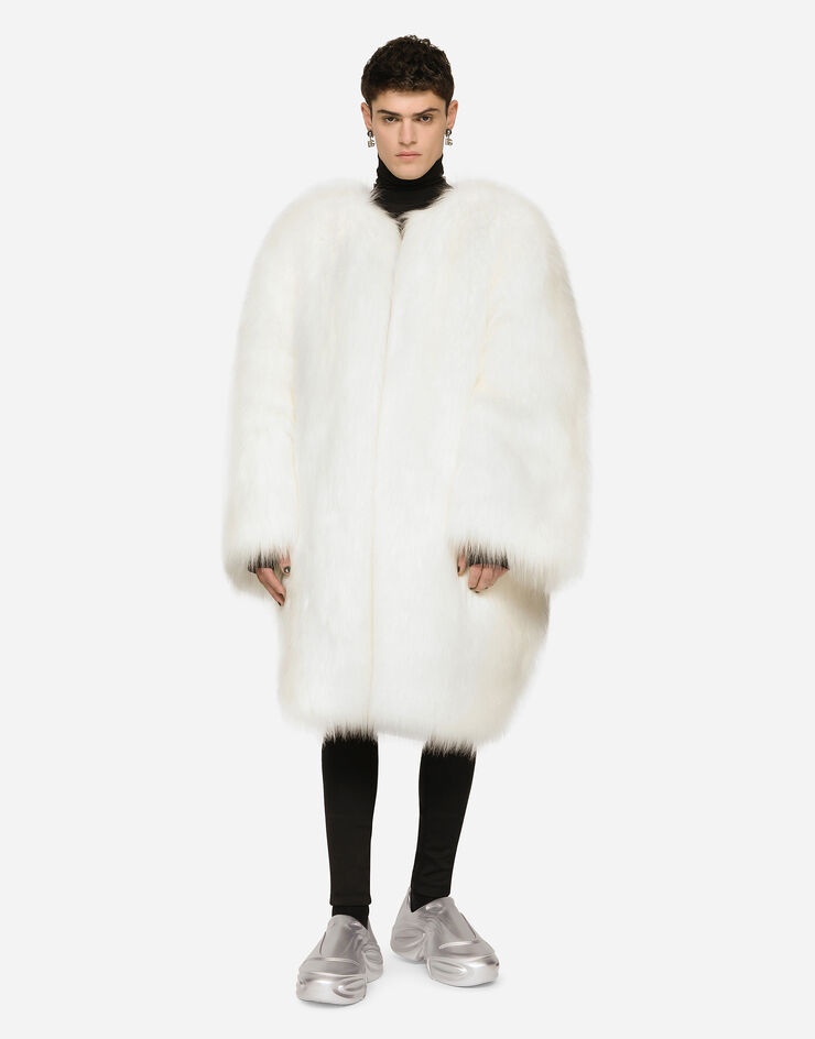 Single-breasted faux fur coat - 4