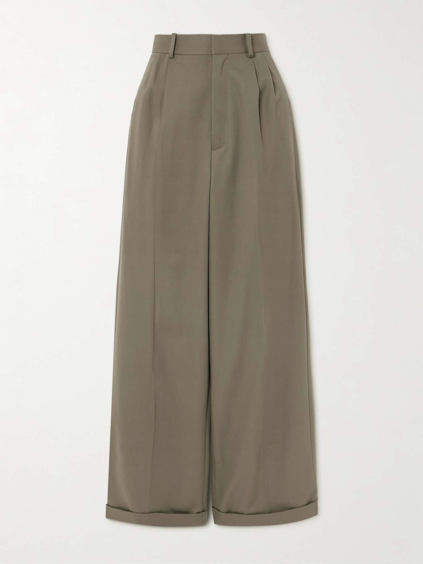 Pleated cotton and silk-blend twill high-rise wide-leg pants - 1