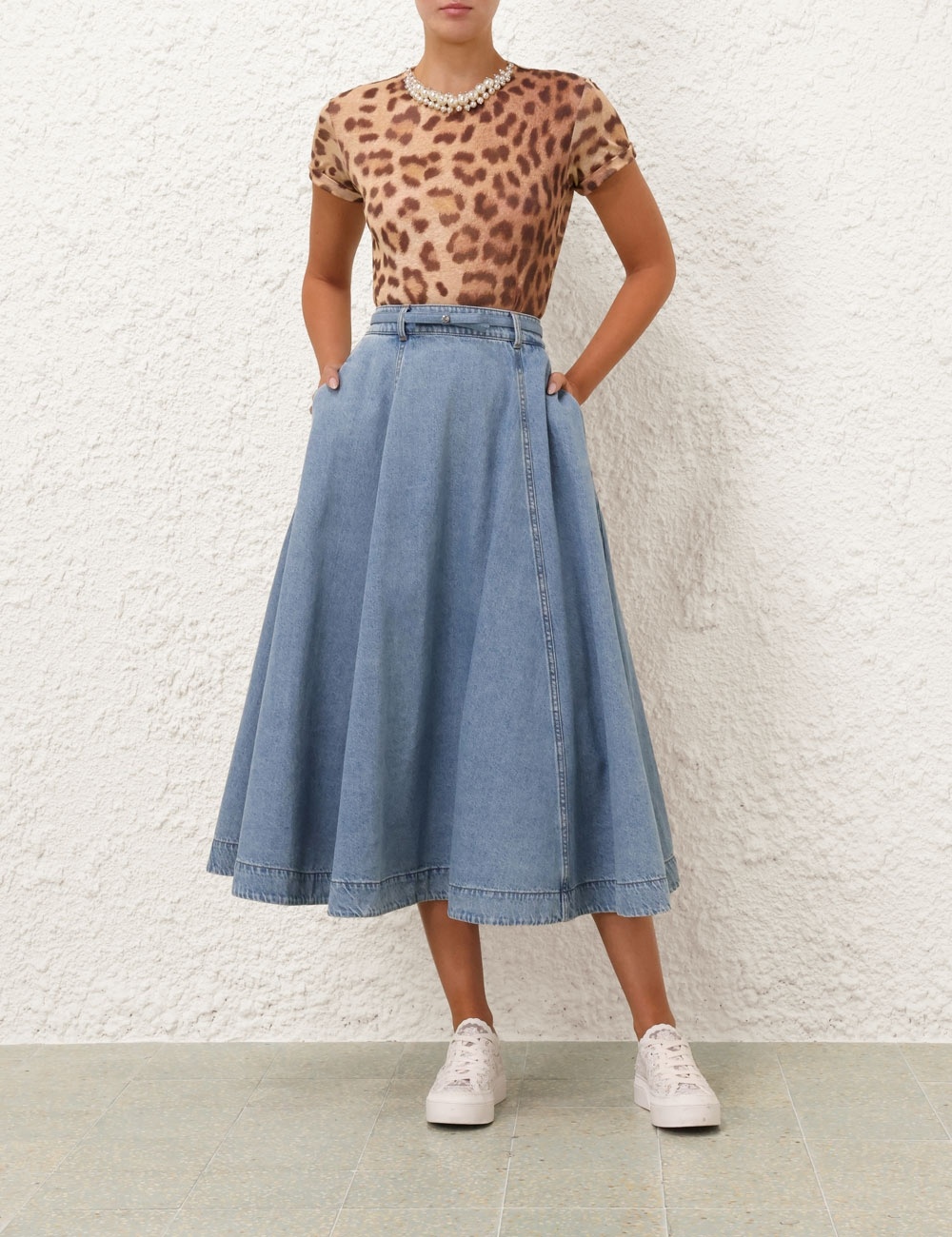 CRUSH DENIM FULL MIDI SKIRT - 2