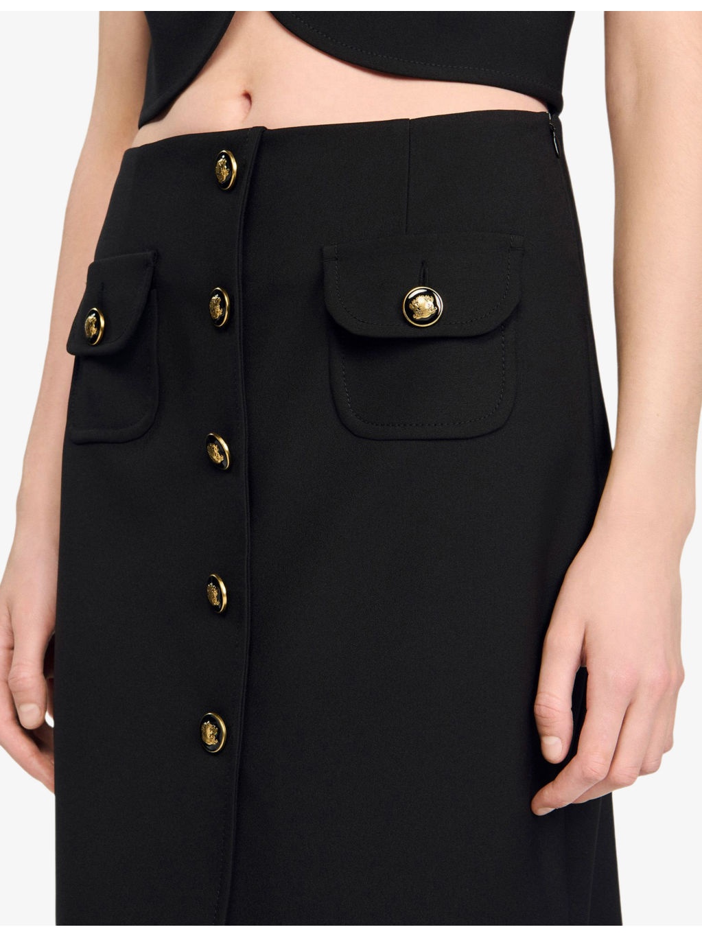 Button-Down High-Rise Stretch-Woven Midi Skirt - 5