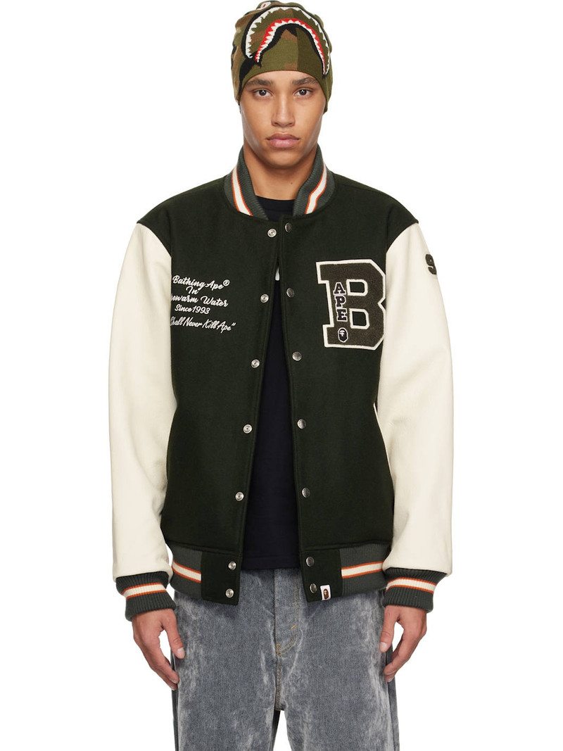 Green Bape Varsity Bomber Jacket - 1