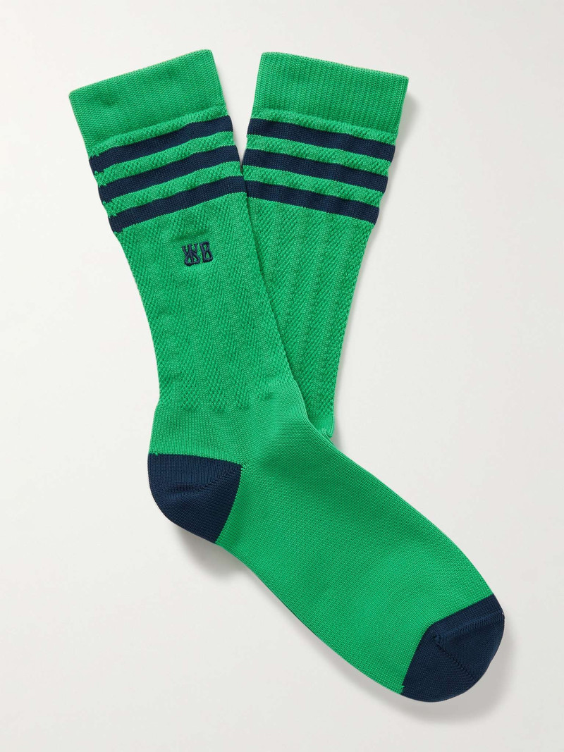 + Wales Bonner Logo-Embroidered Striped Recycled Ribbed-Knit Socks - 1