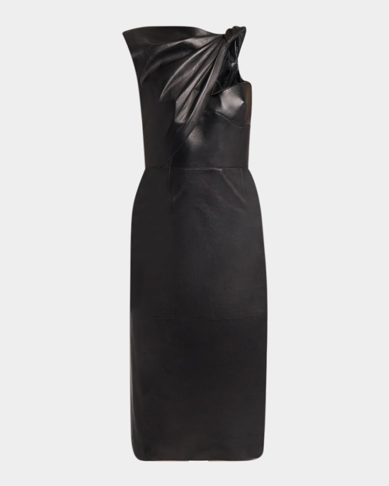 Twisted Bustier Leather Midi Pencil Dress 1
