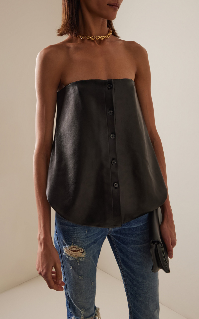 BRANDON MAXWELL The Shea Strapless Leather Top black outlook