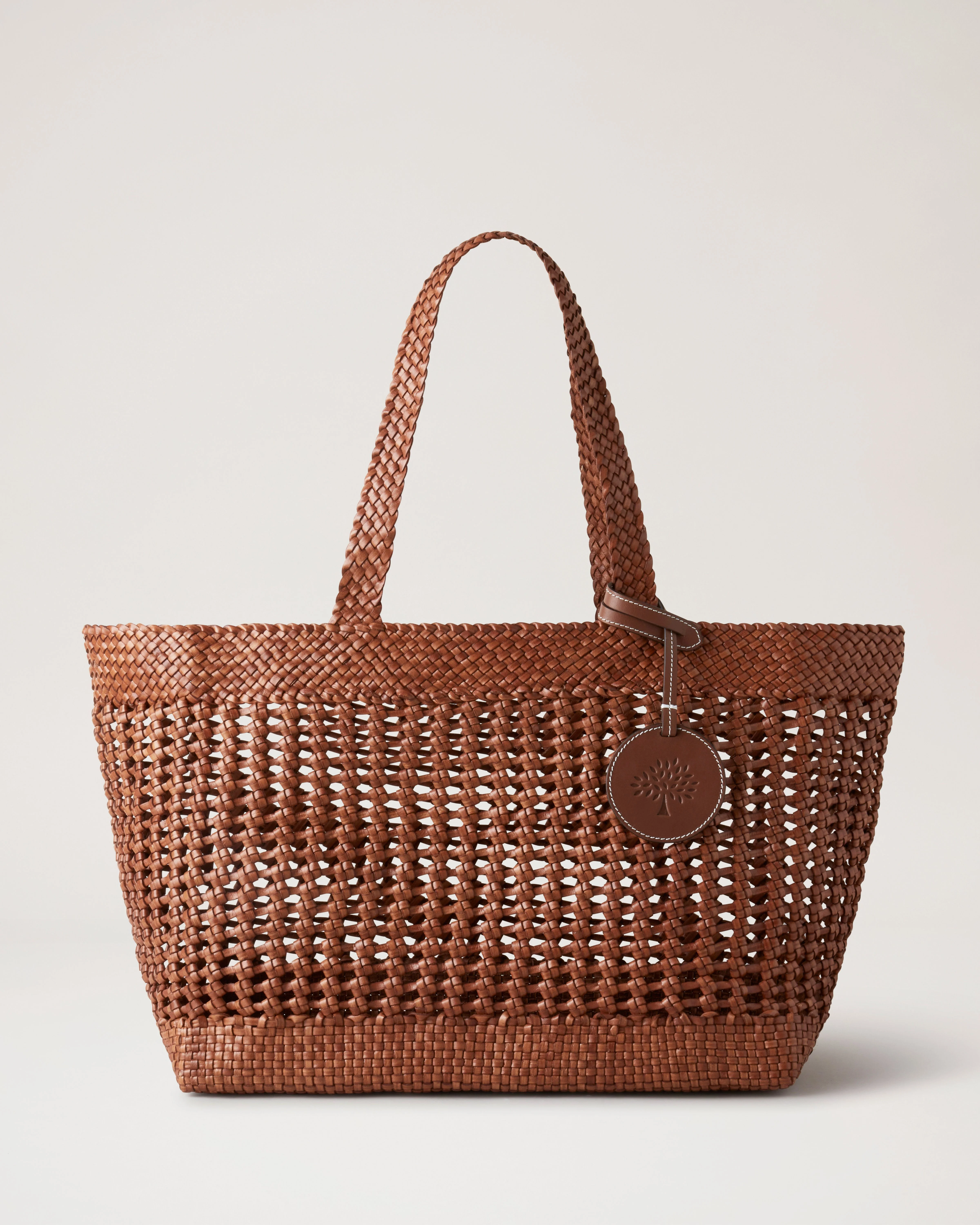 Large Woven Leather Tote Vintage Oak Bovine Leather - 1