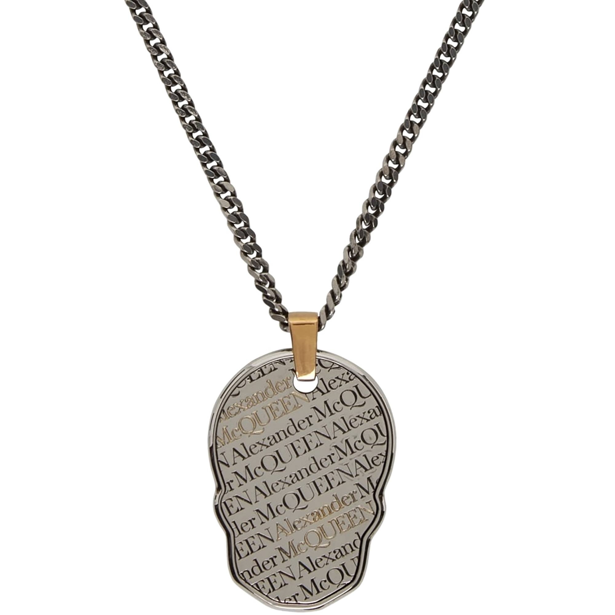 Alexander McQueen Skull Tag Necklace 'Gunmetal/Gold' - 2