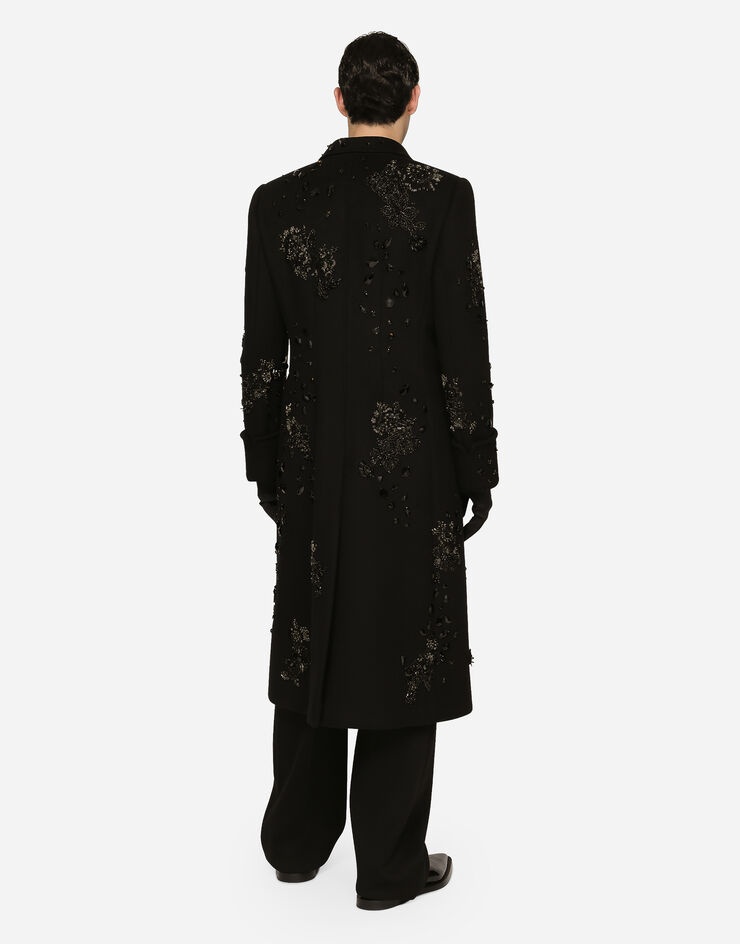 Double-breasted coat with embroidery and stones - 3