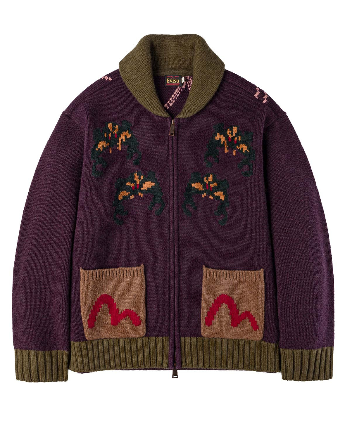 Spiders and Seagull Intarsia Knit Relax Fit Cowichan Sweater - 11