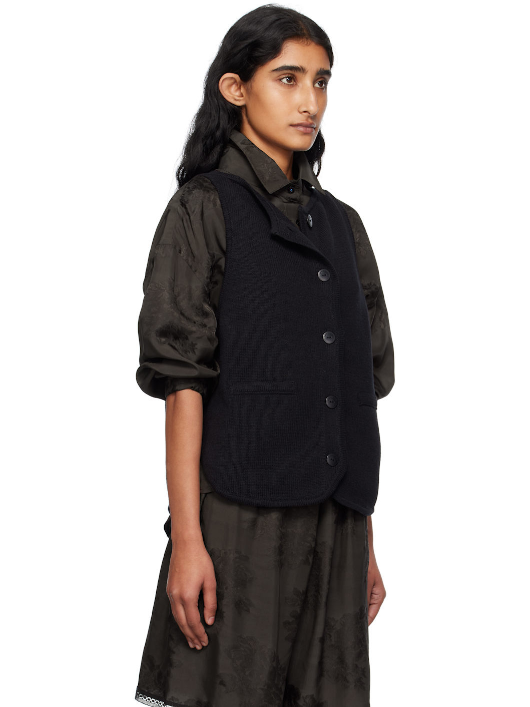 Black Boat-Neck Waistcoat Cardigan - 2