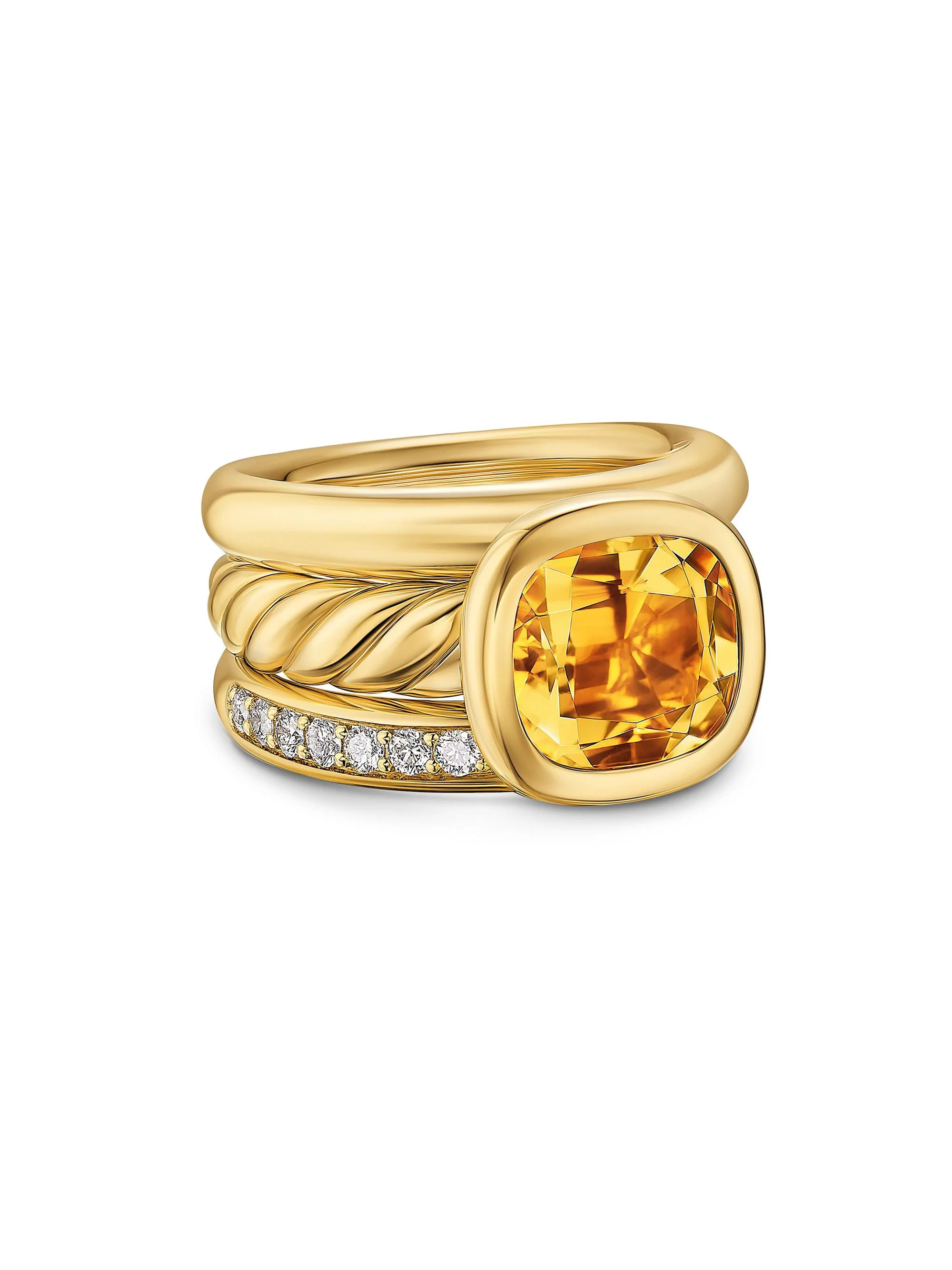 Women's DY Mercer Three Row Stone Ring in 18K Yellow Gold - Citrine - 1