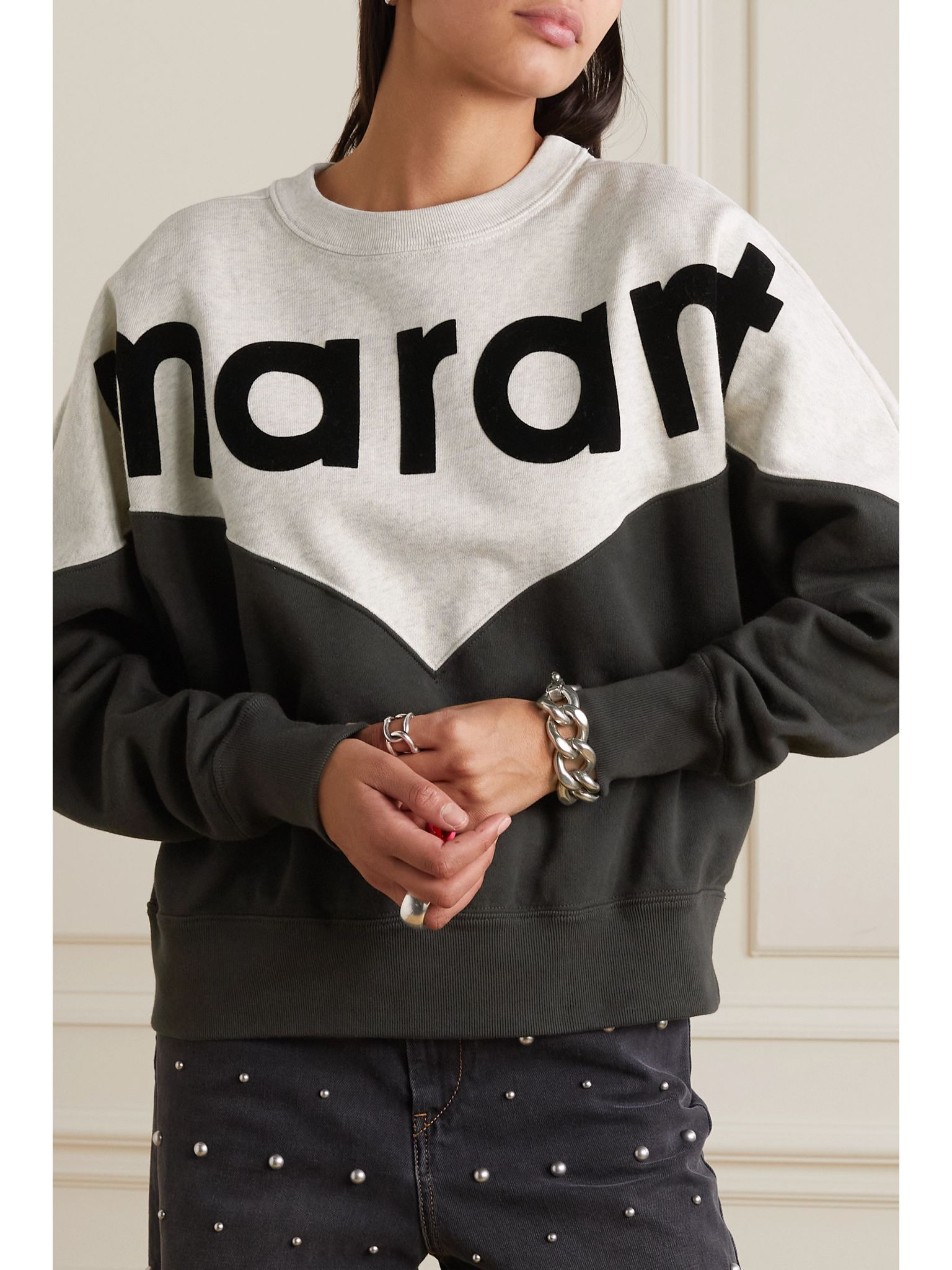 Houston flocked two-tone cotton-blend jersey sweatshirt Black - 3