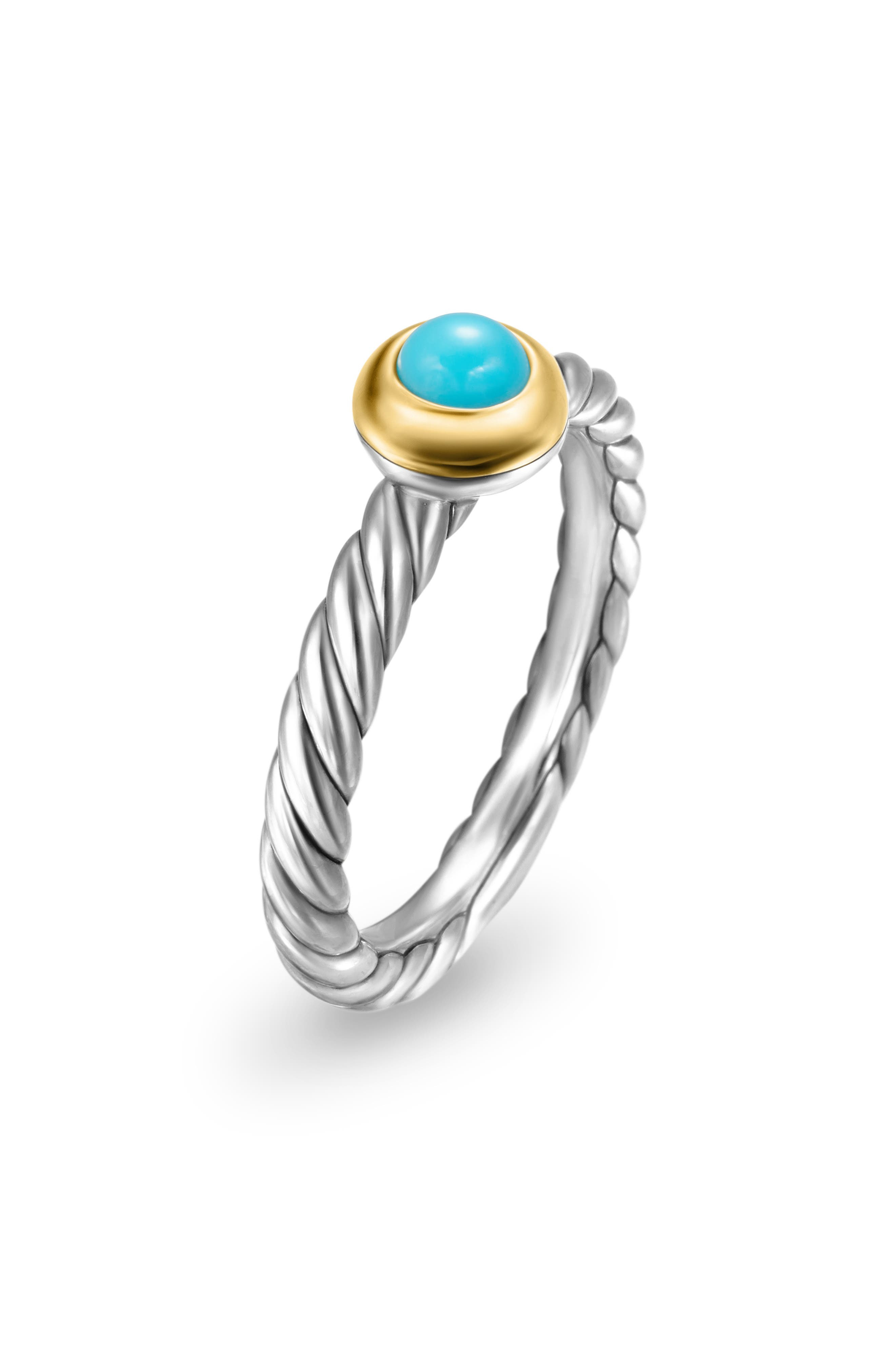David Yurman Petite Cable Ring in Sterling Silver with 14K Yellow Gold in Silver/Gold/Turquoise at N - 4