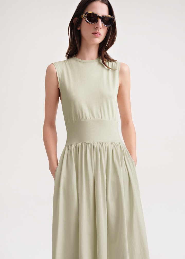 Sleeveless cotton tee dress pale sage - 5