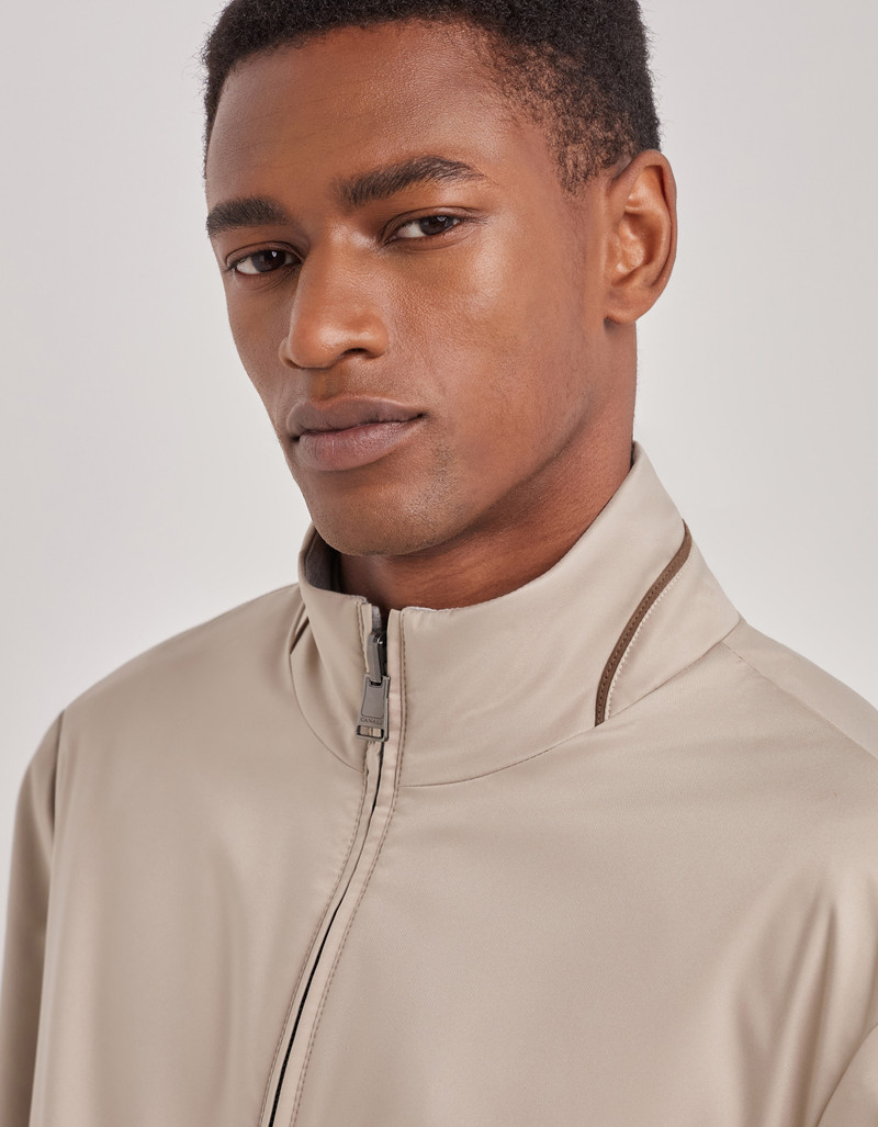 CARAMEL MIXED-MATERIAL ULTRALIGHT SUEDE BOMBER JACKET WITH KNIT INSERTS 101