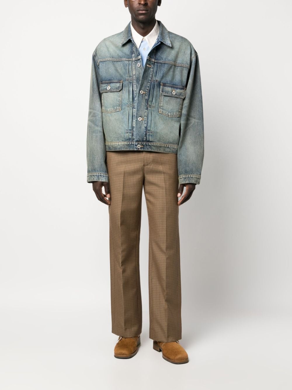 panelled button-fastening denim jacket - 2