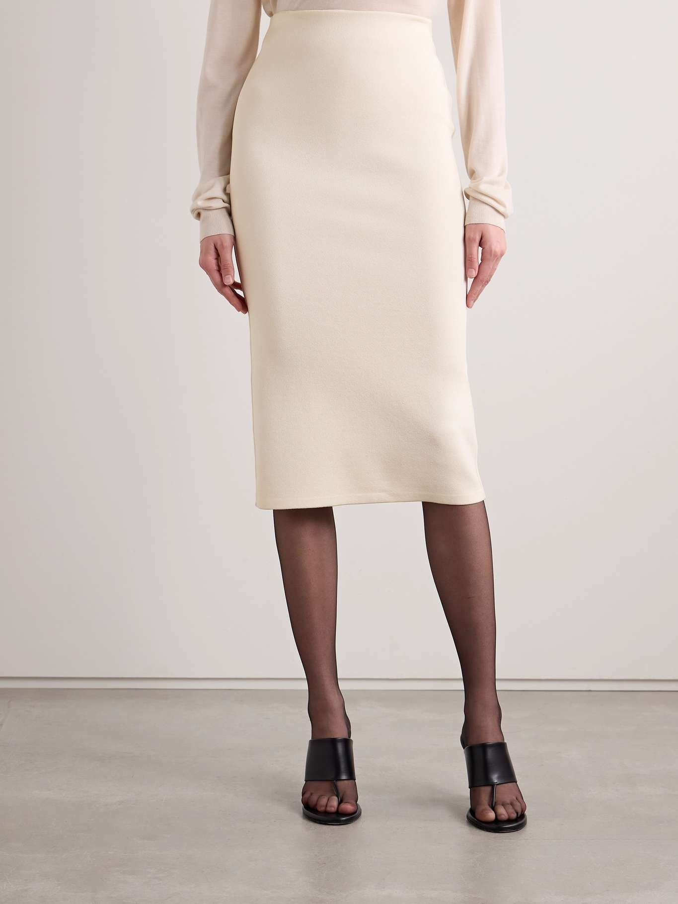 Hodette stretch-knit midi skirt Ecru - 3