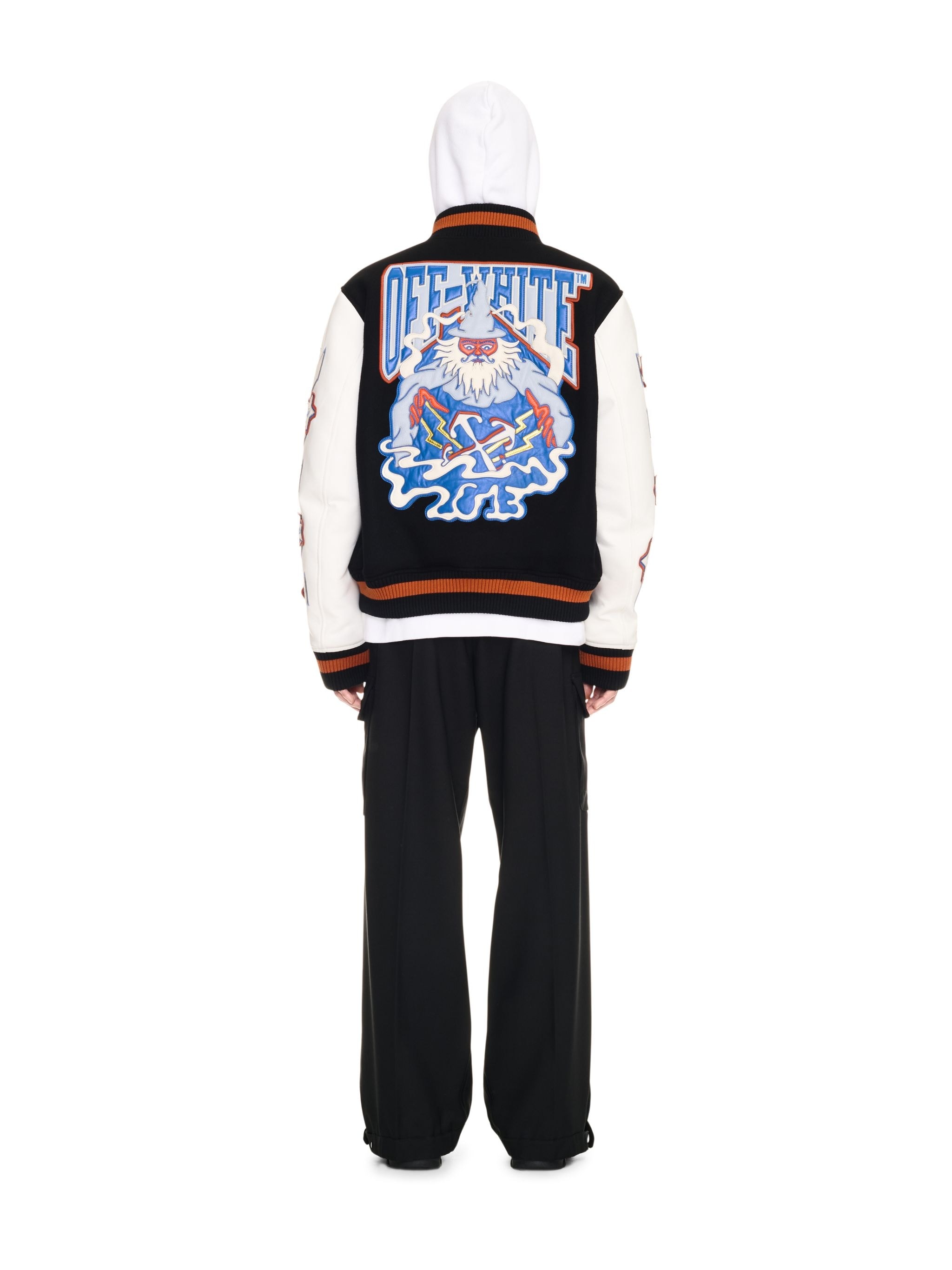 Black Wizard Leather Wool Varsity Jacket - 4