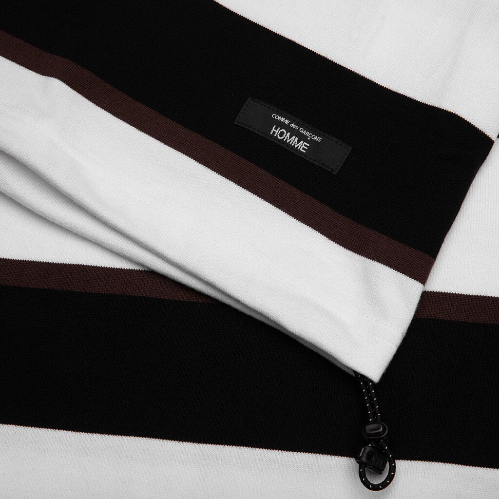 COTTON JERSEY MULTI BORDER T-SHIRT - BLACK/BROWN/WHITE - 3