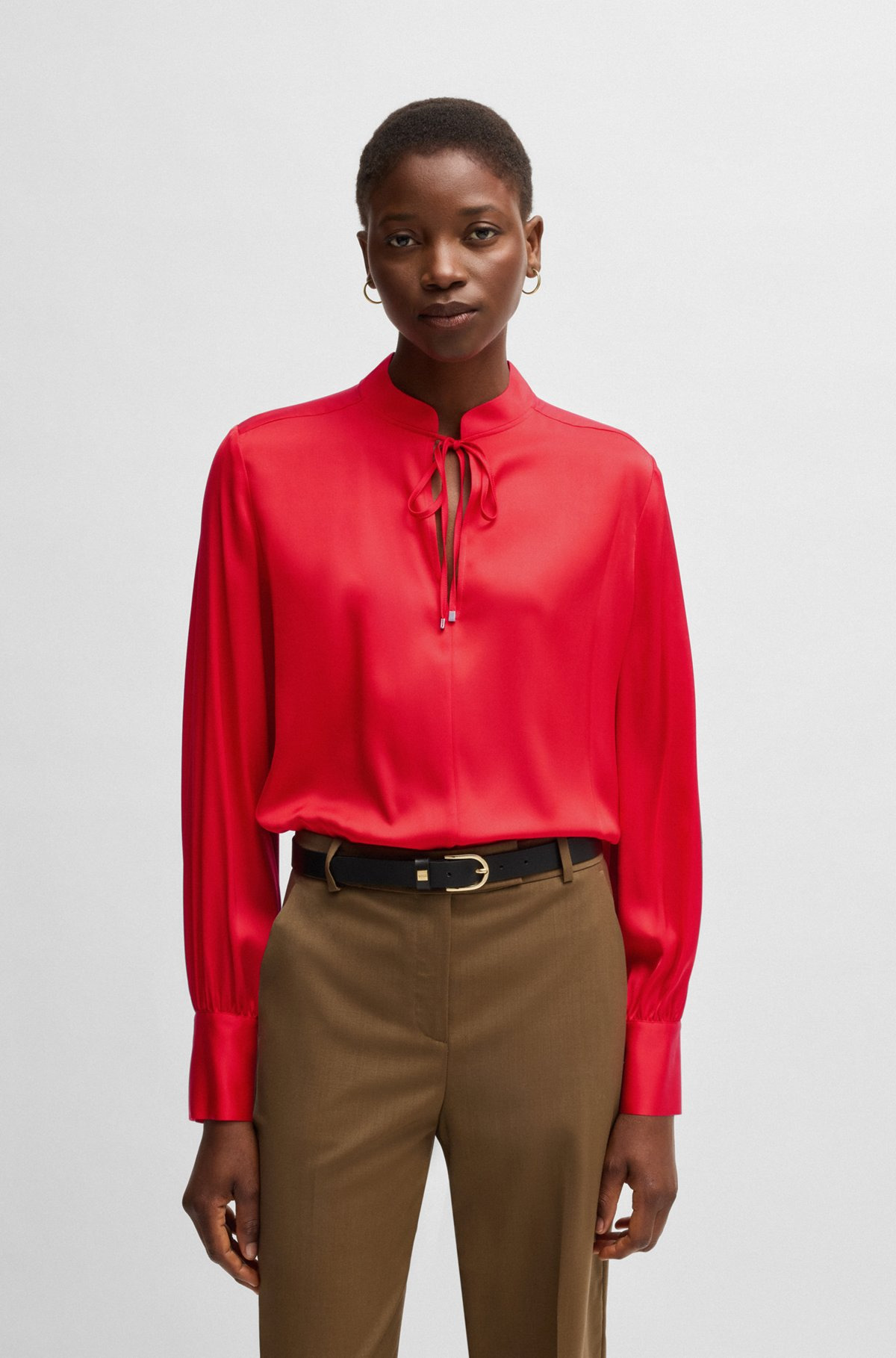 RELAXED-FIT BLOUSE IN STRETCH SILK WITH KEYHOLE NECKLINE - 2