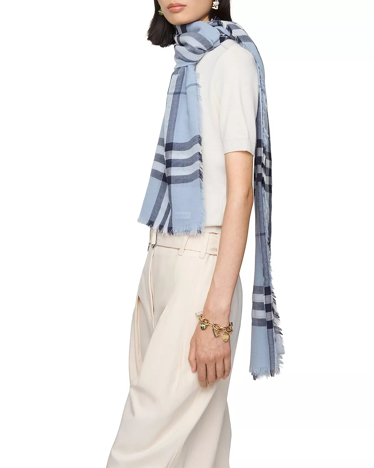 Wide Check Lightweight Wool Scarf - 4