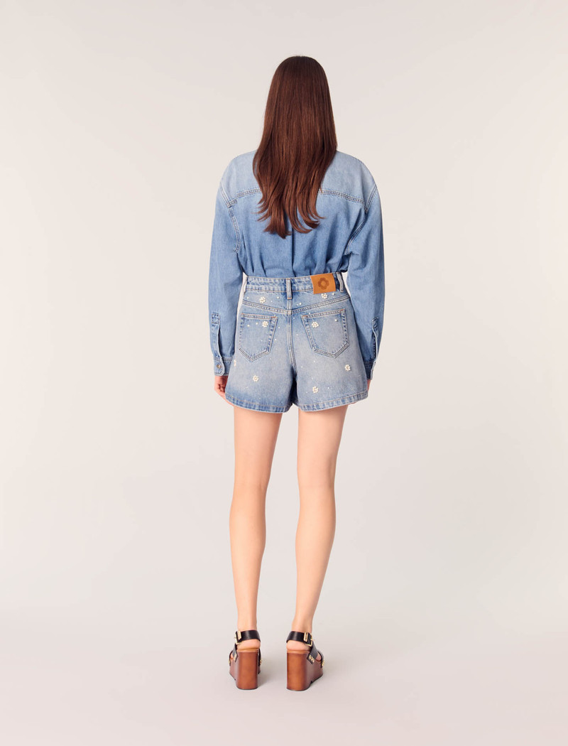 Denim shorts with embroidered beads 4