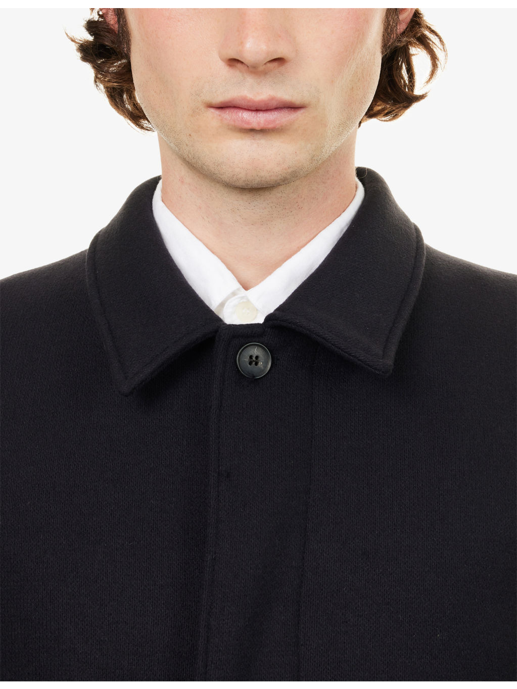 Boiled Pointed-Collar Wool Blend Coat - 5