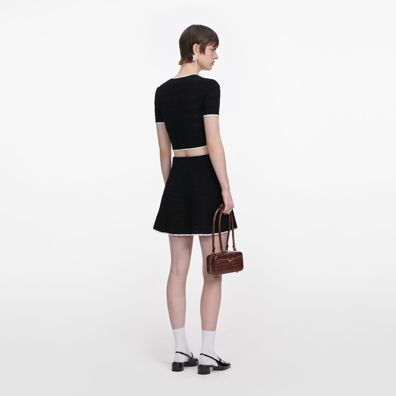 self-portrait Black Pointelle Knit Mini Skirt outlook