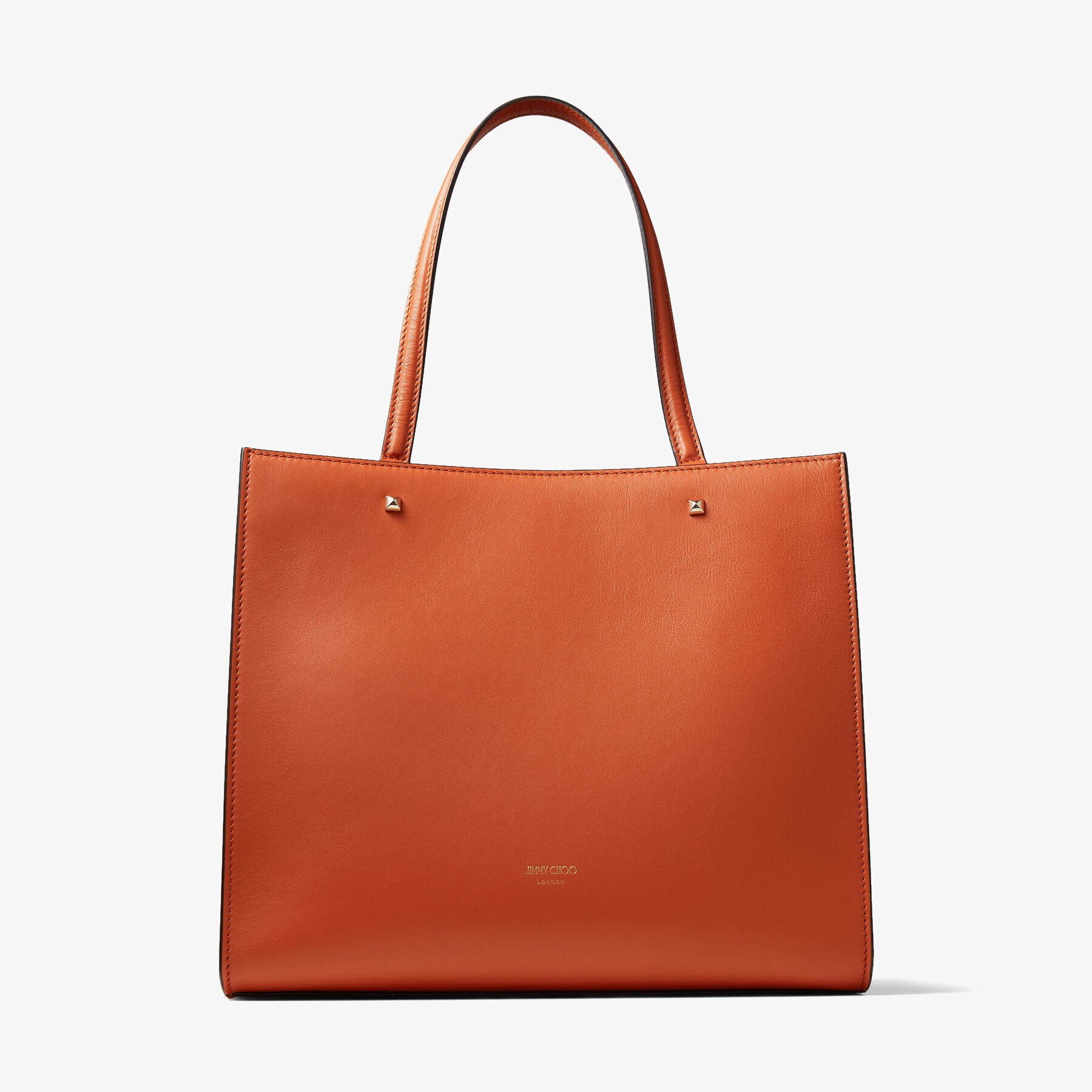 JIMMY CHOO Varenne Tote Bag Dark Amber Orange Fine Shiny Calf Leather Tote  Bag with Light Gold JC Emblem | REVERSIBLE