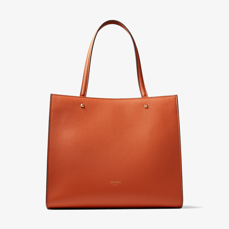【美品】JIMMY CHOO VARENNE RED JC TOTE BAG JIMMY CHOO Varenne Tote Bag Dark Amber Orange Fine Shiny Calf