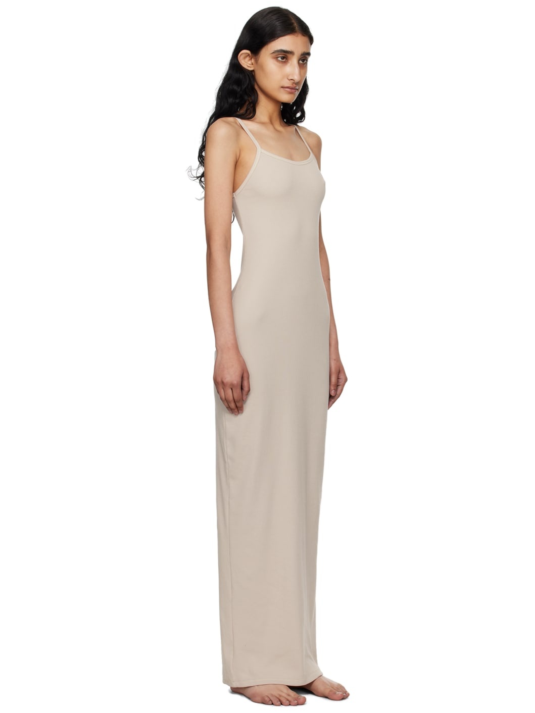 Beige Cotton Rib Long Cami Maxi Dress - 2