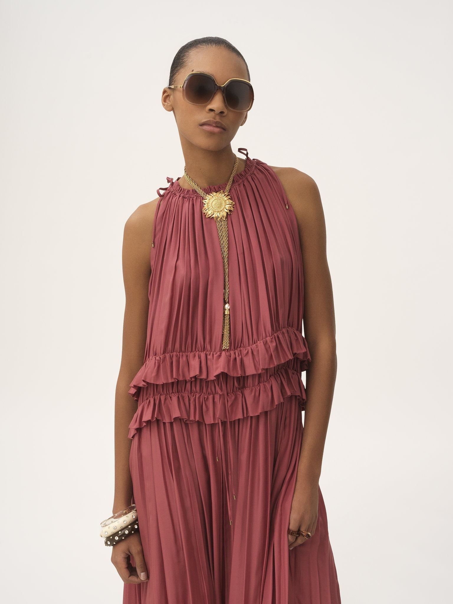 SLEEVELESS LONG DRESS IN WASHED SILK PONGÉ - 4