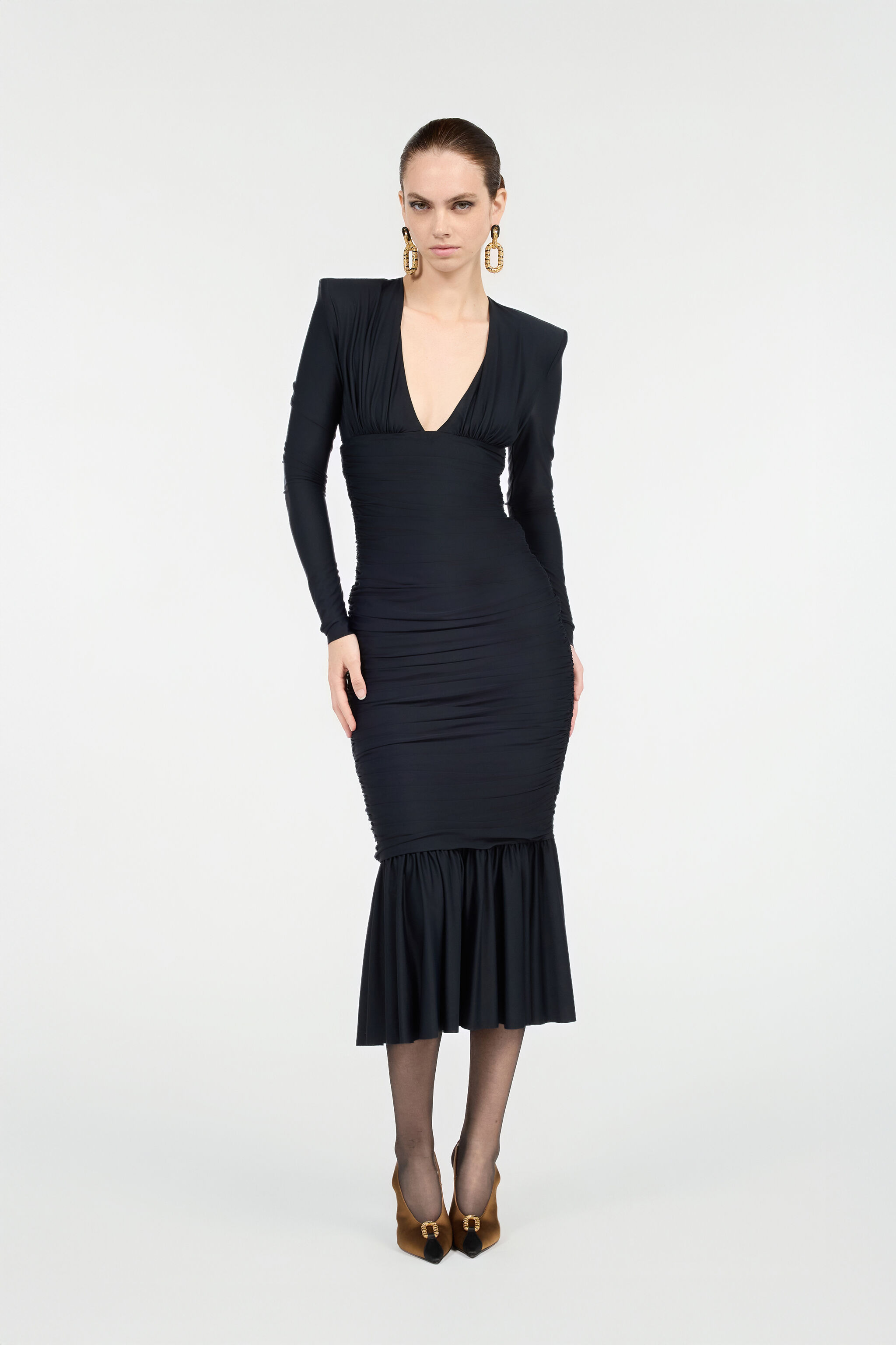 Black Midi Dress With Ruffles - 2