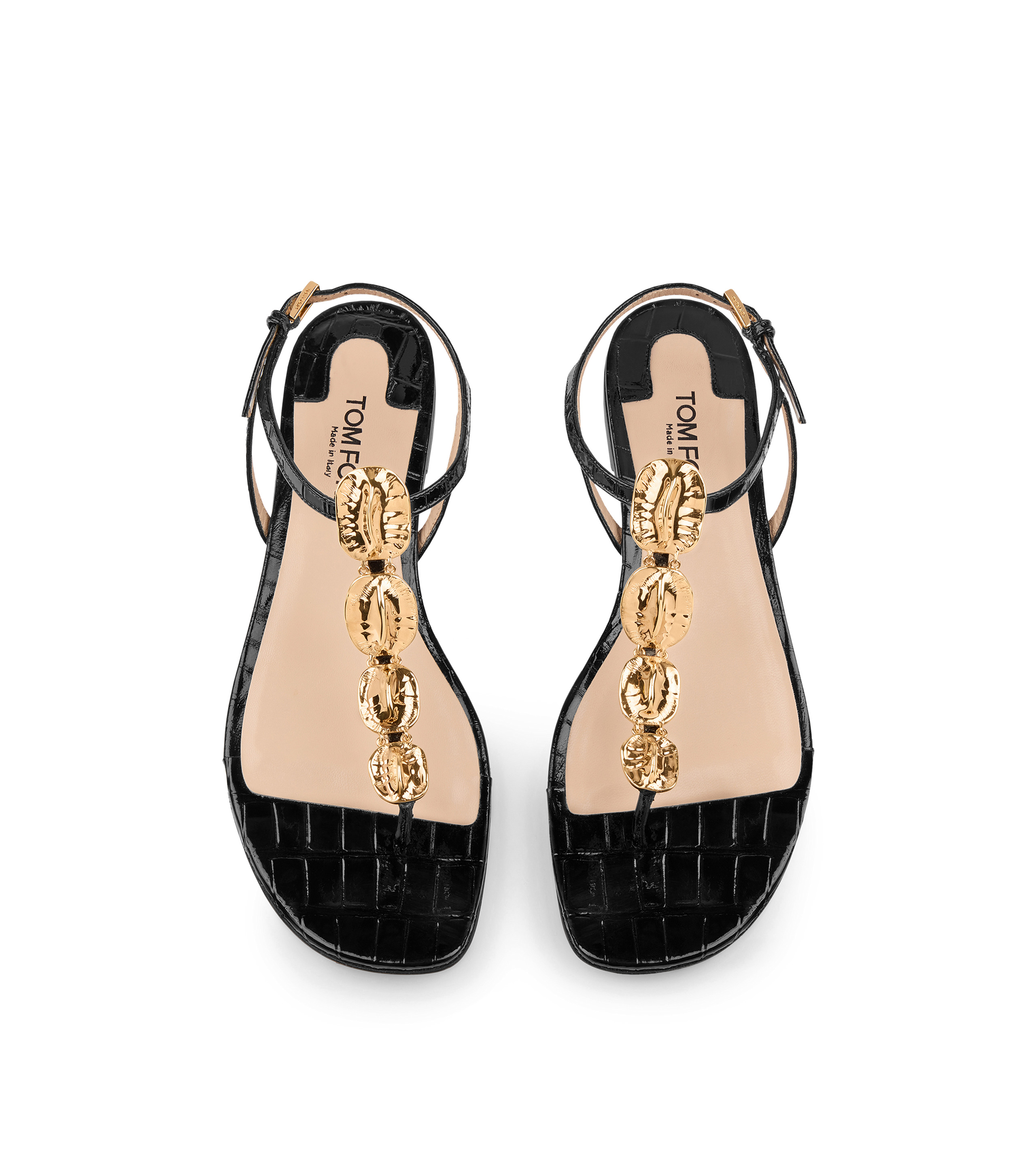 STAMPED CROC LEATHER TITAN T STRAP THONG SANDAL - 4