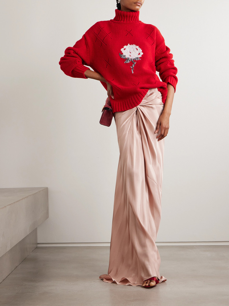 BERNADETTE Sharon Oversized Intarsia Pointelle-knit Wool-blend Turtleneck Sweater outlook