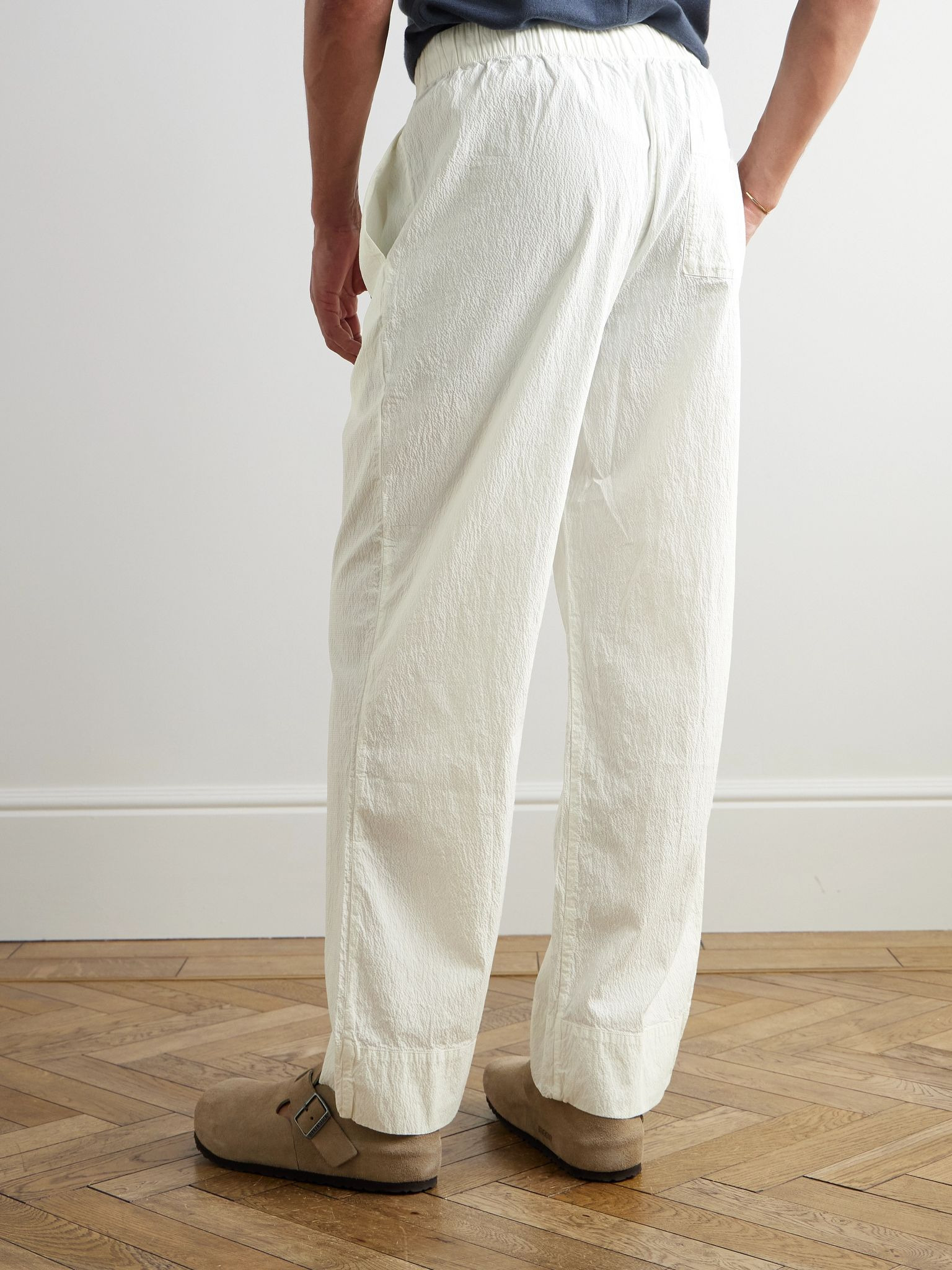 Luan Straight-Leg Cotton-Blend Seersucker Trousers Ecru - 4